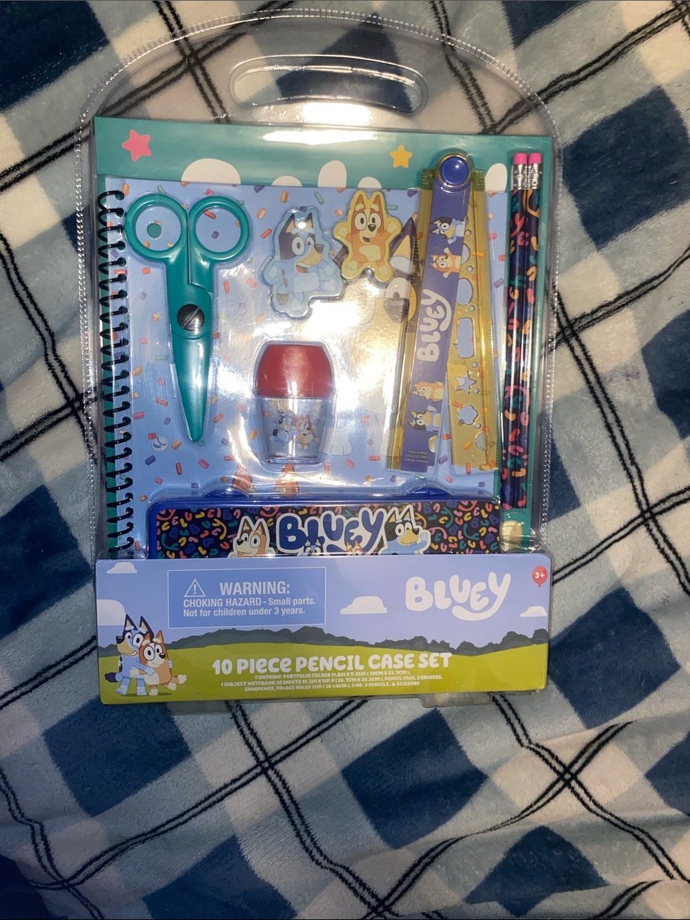 Bluey Kids 10-Piece Pencil Case Set in Teal & Light Blue